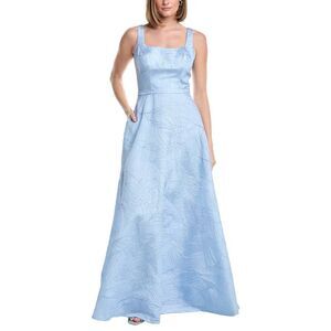 Rene Ruiz Womens Swoop Neck A-Line Gown, Blue